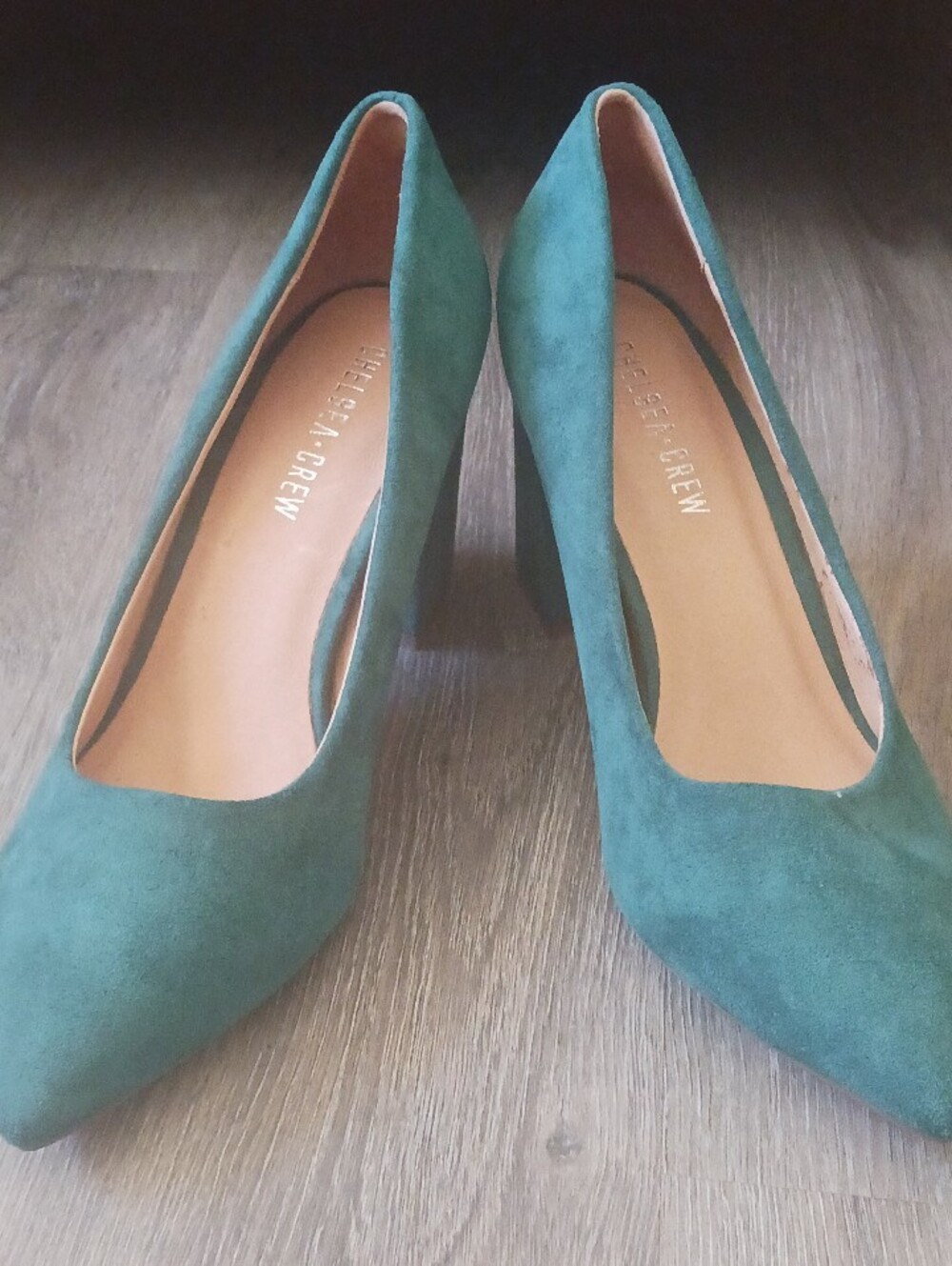 Teal Faux-Suede Pointed-Toe Pumps, Size 9